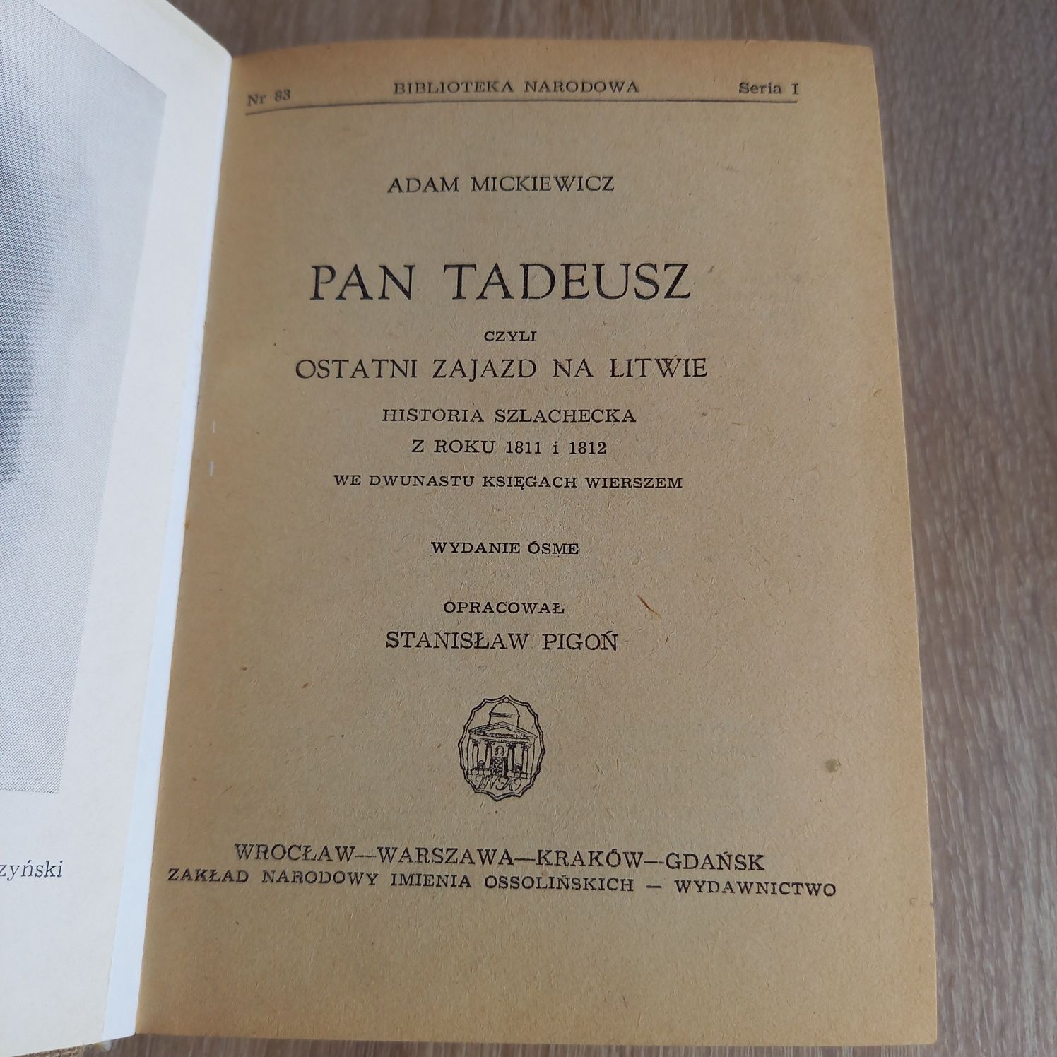Książka Adam Mickiewicz Pan Tadeusz 1972 rok