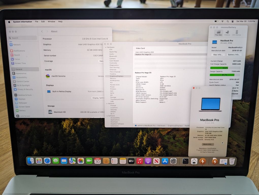 MacBook Pro 2018, 15", i9, 32/512.