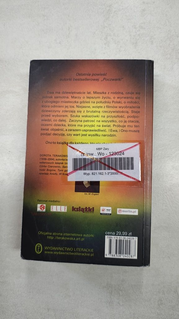 Ono. Dorota Terakowska. Książka pobiblioteczna
