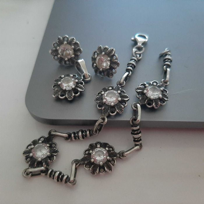 Piękny stary srebrny komplet