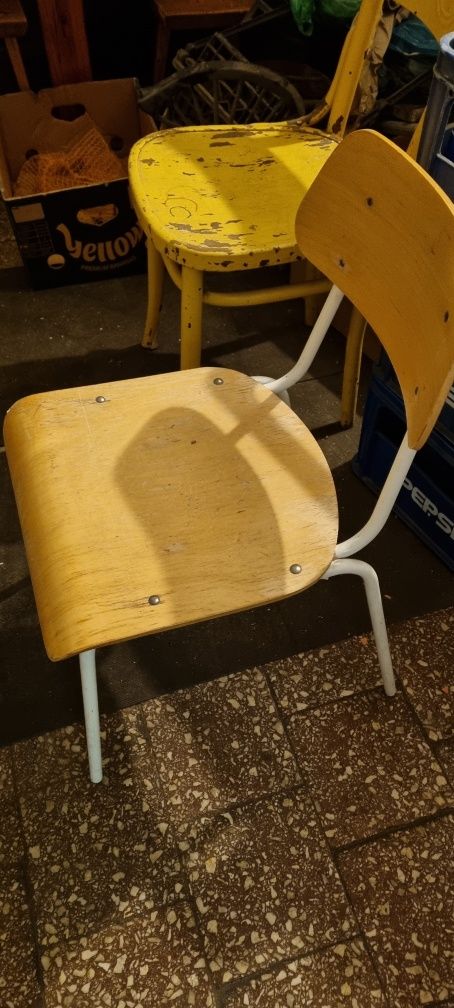 Stołek metalowo drewniany
