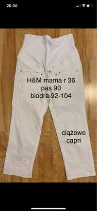 H&M mama 36 spodnie capri białe ciążowe rybaczki