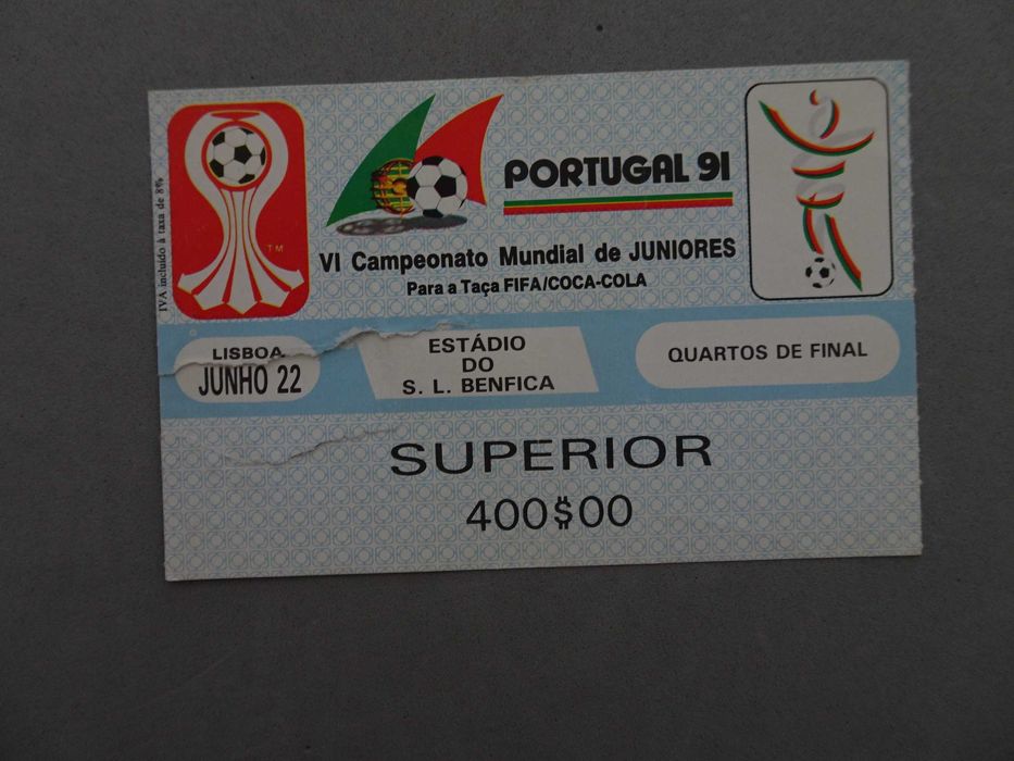 Bilhete Futebol VI Campeonato Mundial de Juniores Portugal 91