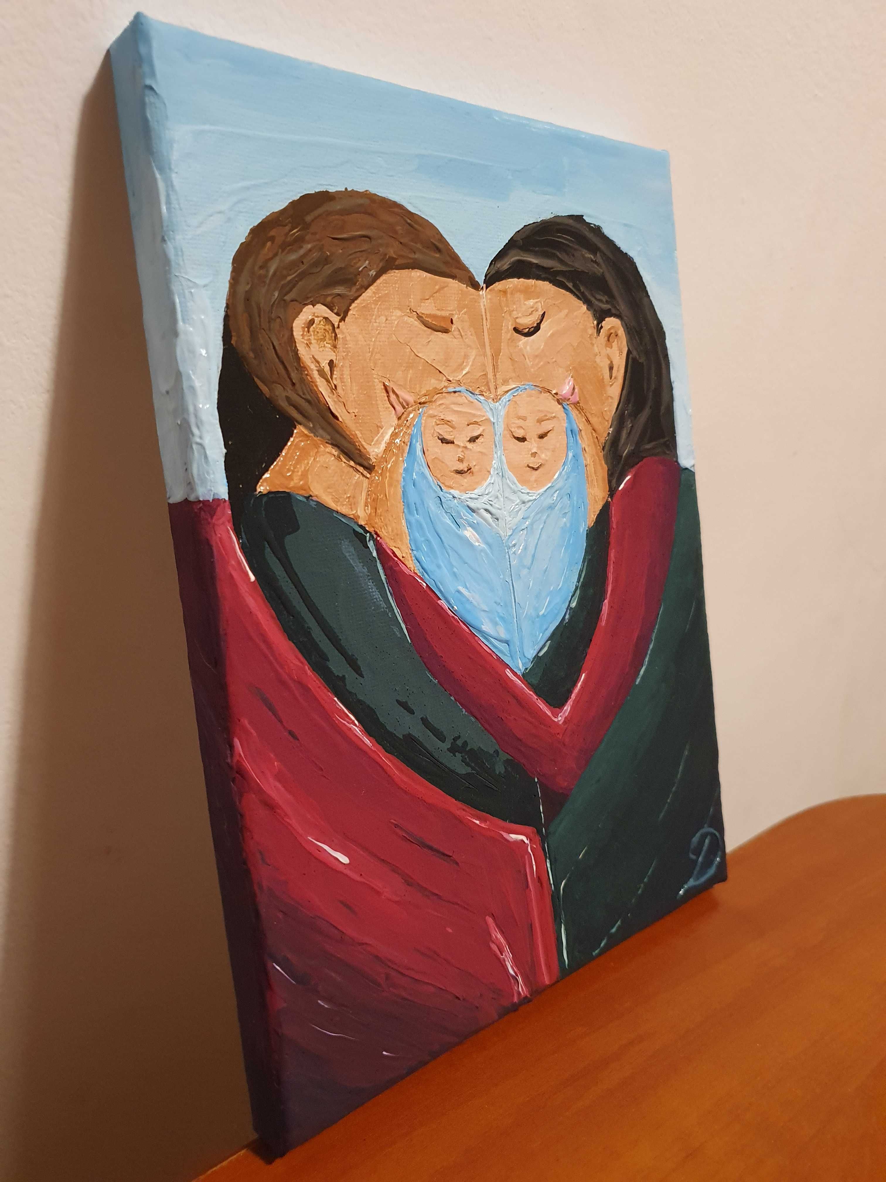 "Twins"- obraz ręcznie malowany 18x24cm, akryl na płótnie