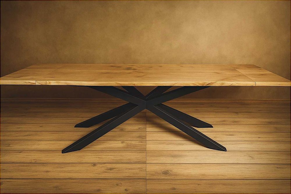 Stół Pająk Dębowy LOFT, 100% Lite Drewno DĄB, Rozkładany.