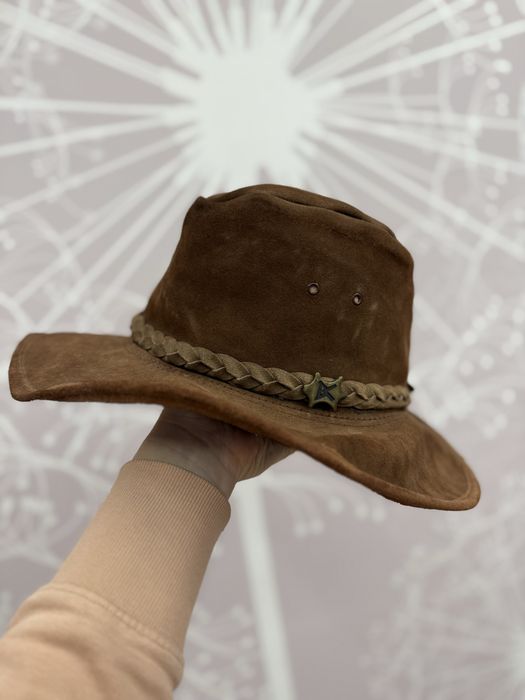 Шкіряний ковбойський капелюх ковбойская кожаная шляпа 58 59 см