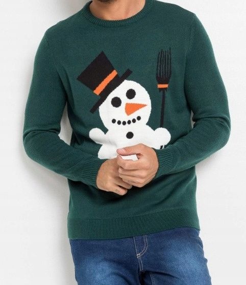 B.P.C sweter męski zielony świąteczny wzór bałwanka 3XL.