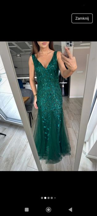Sukienka burelkowa zieleń M wesele studniówka sylwester