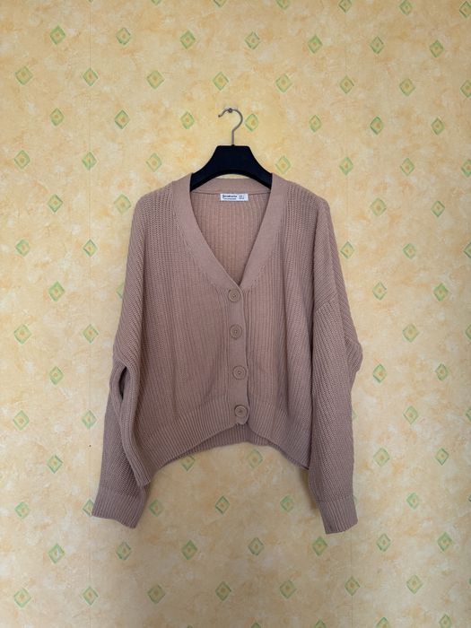 Sweterek sweter kardigan krótki rozpinany na guziki oversize brązowy