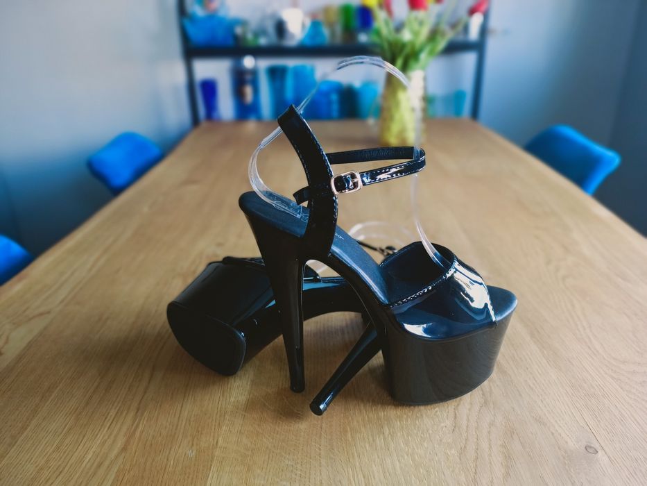 Czarne sandałki szpilki 17cm pole dance high heels NOWE!