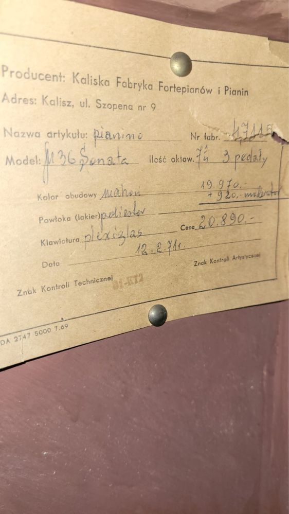 Pianino Calisia 1971