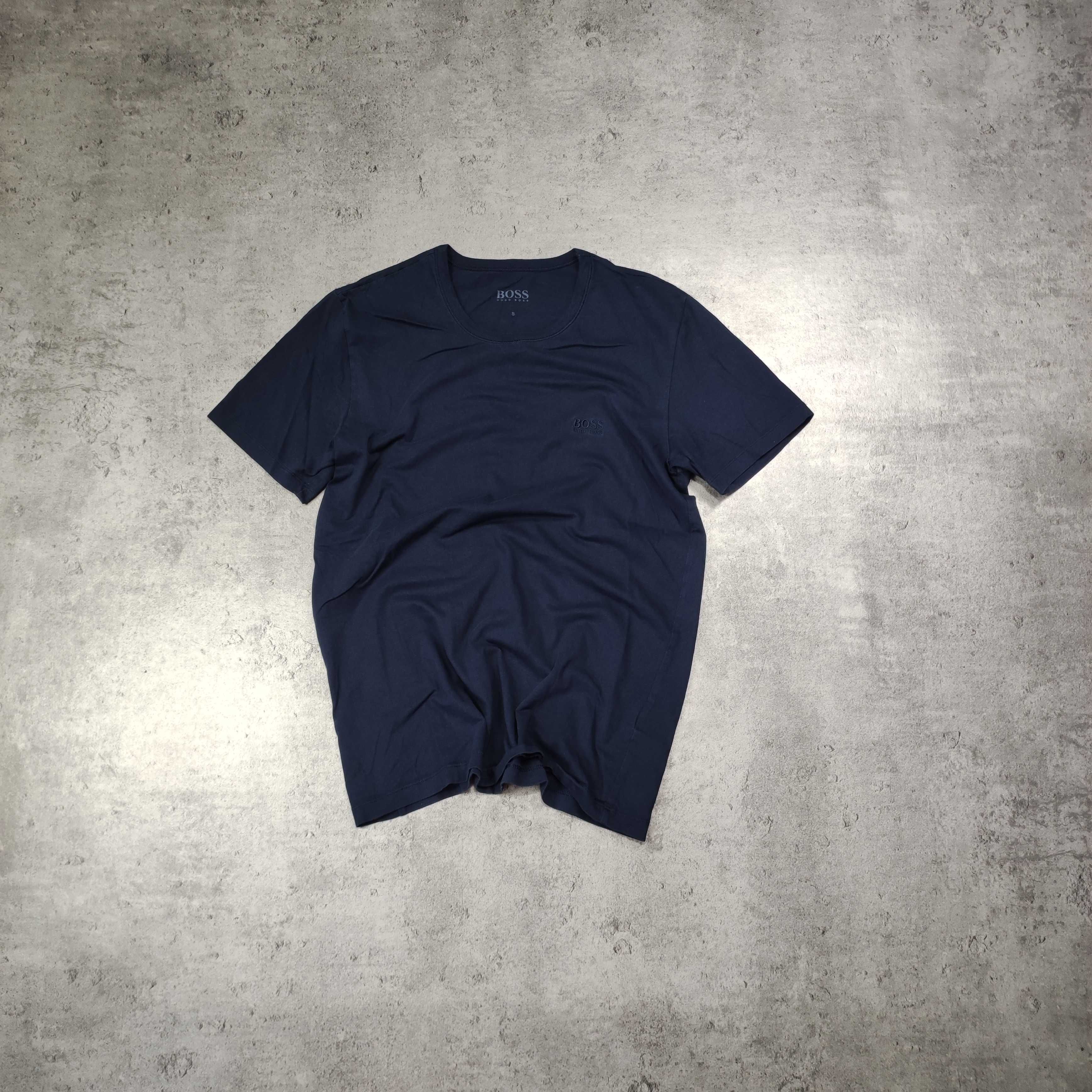 MĘSKA PREMIUM Granatowa Koszulka Bawełna Lekka Basic Hugo Boss Logo