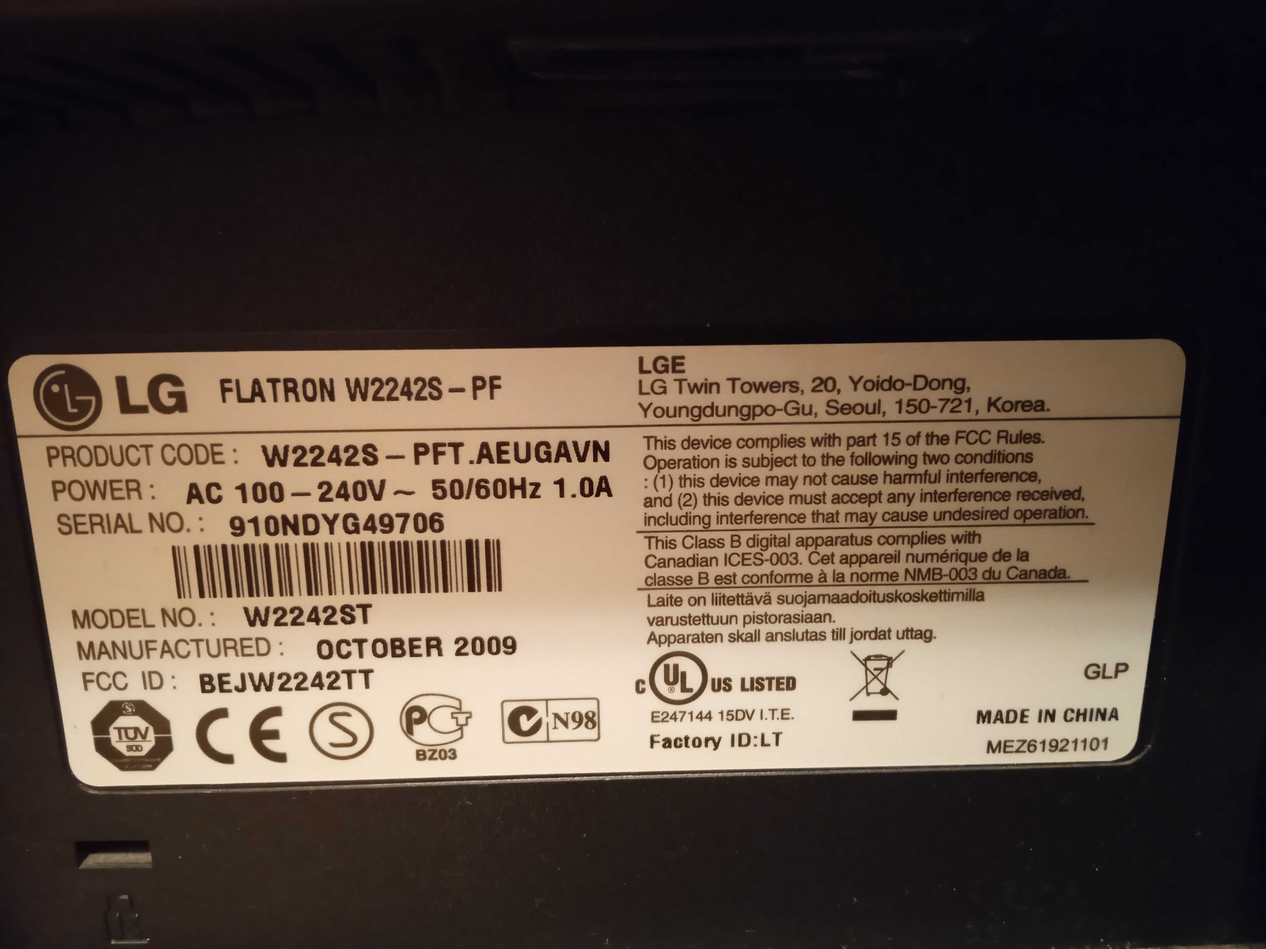 Monitor LG Flatron W2242S, 22 calowy, używany