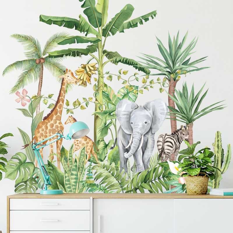 Декоративна вінілова наклейка на стіну шпалери Звірі в джунглях