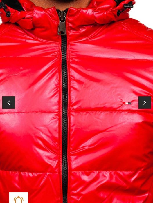 Kurtka meska lakierowana czerwona hilfiger zimowa xxl 2xl blyszczaca