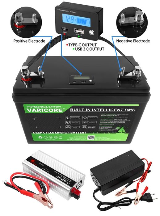 Akumulator 12 V 180 Ah LiFePo4 z ładowarką i przetwornicą 230V magazyn