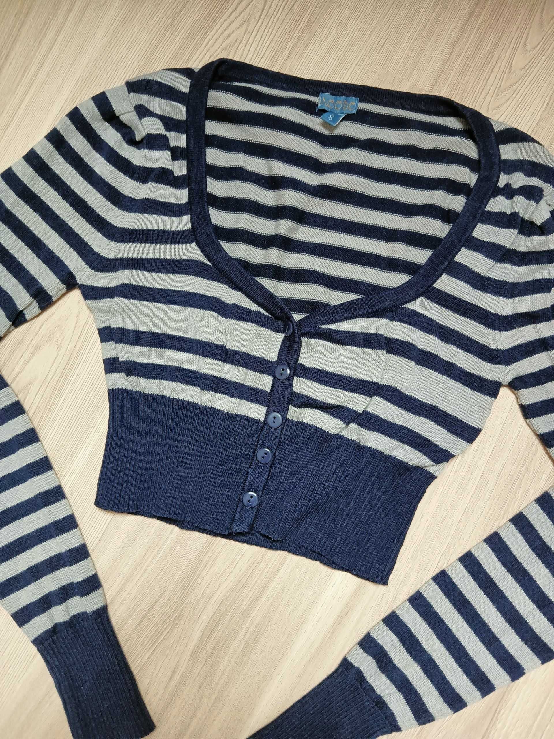 Sweter crop top dzianinowy szaro niebieski w paski S