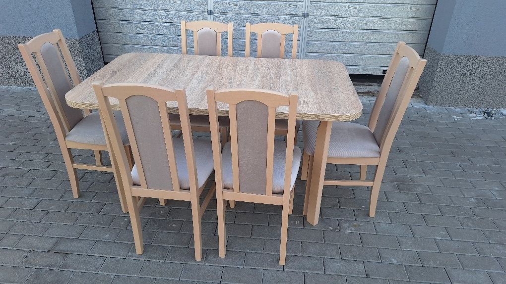 Nowe: Stół rozkładany + 6 krzeseł, sonoma + latte, dostawa cała POLSKA