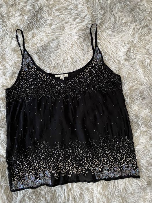 Czarny transparentny top na ramiączka cekiny M 38 L 40 zara mesh