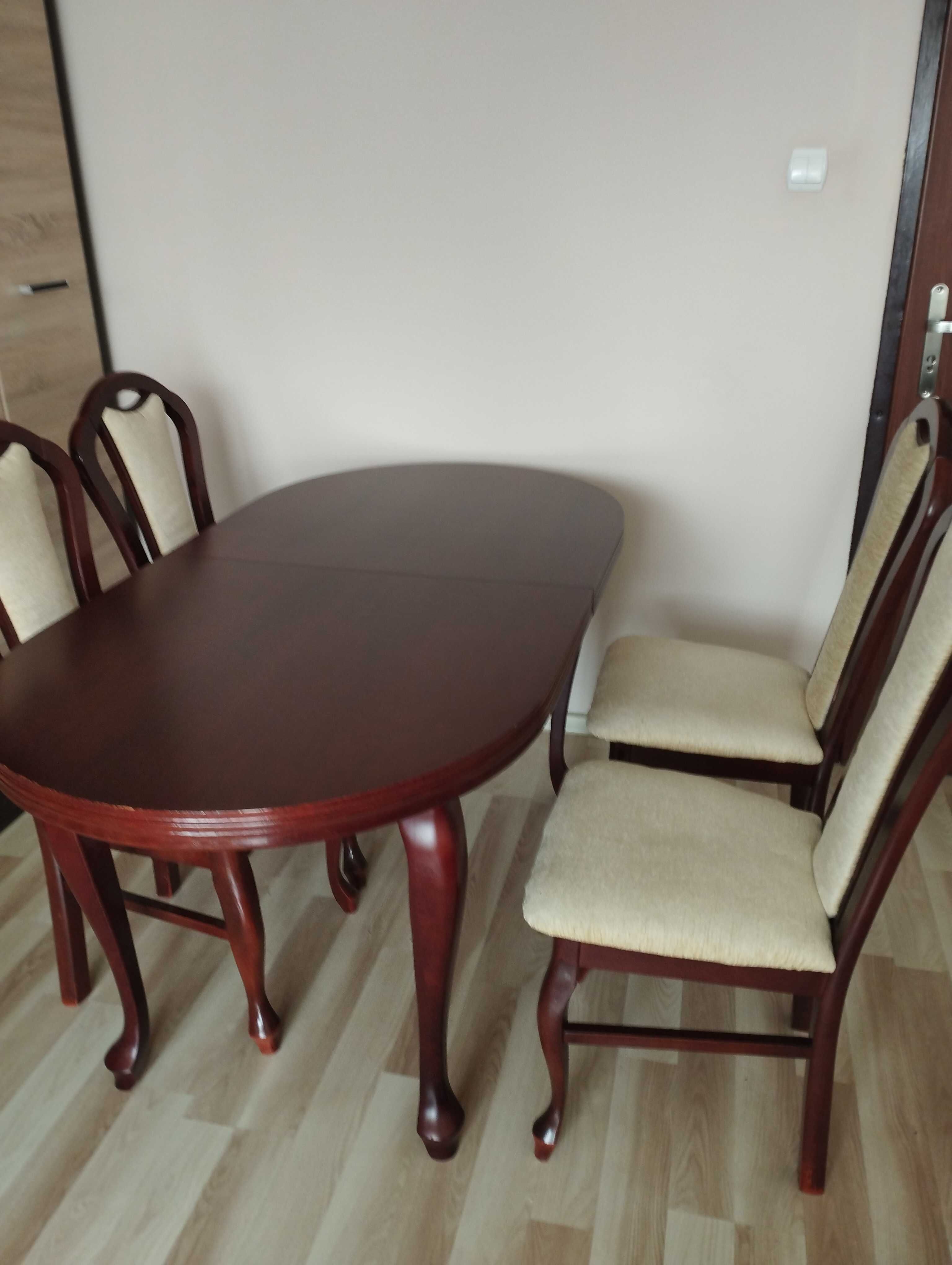 stół owalny 155cm rozkładany + 6 krzeseł stan idealny