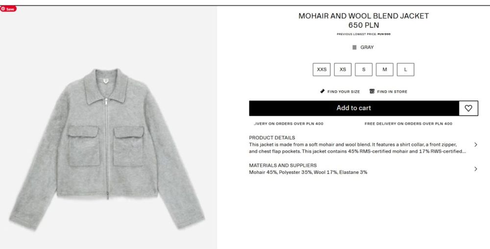 Кроп кофта куртка Arket мохер L оригинал