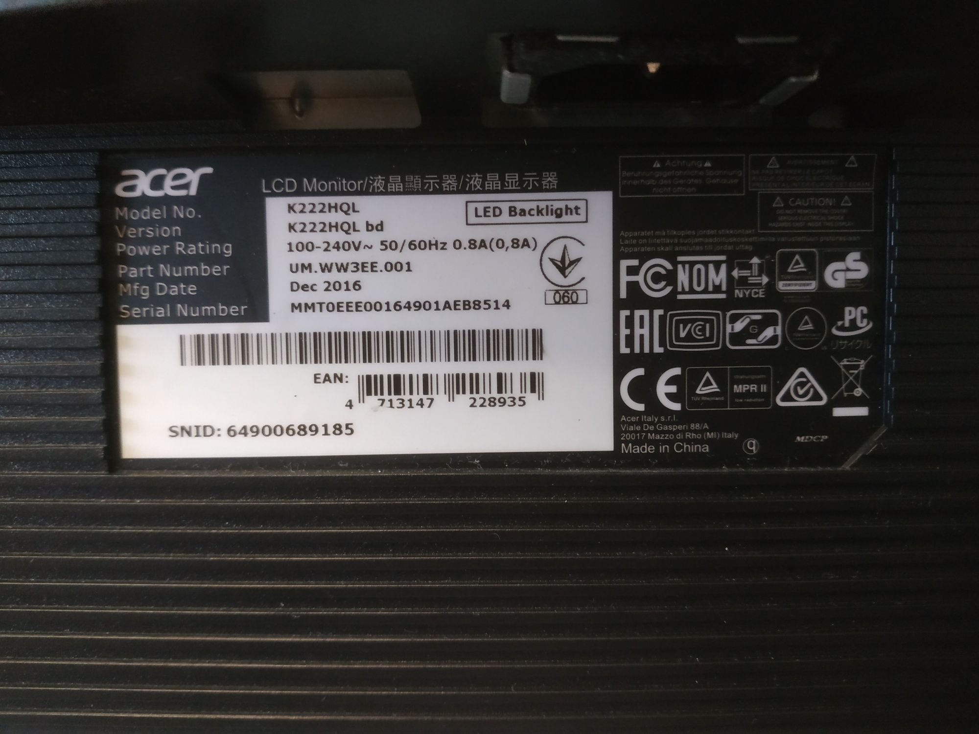 Монитор acer k222 HQl