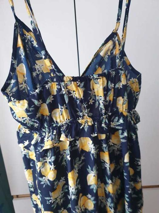 Granatowa tunika, krótka sukienka w cytryny S/M