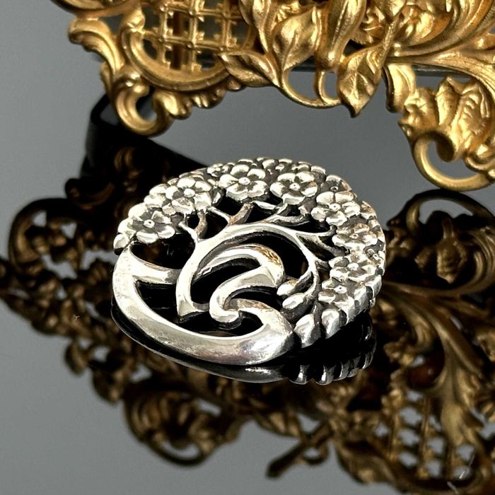 Broszka artystyczna z srebra w stylu secesji wiedeńskiej, próba 925