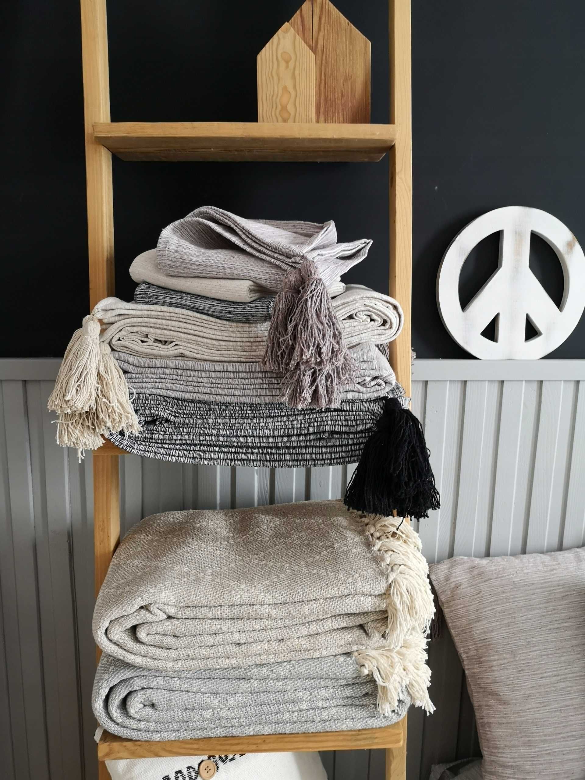Bawełniana narzuta na łóżko 200x220 boho loft w romby do sypialni beż