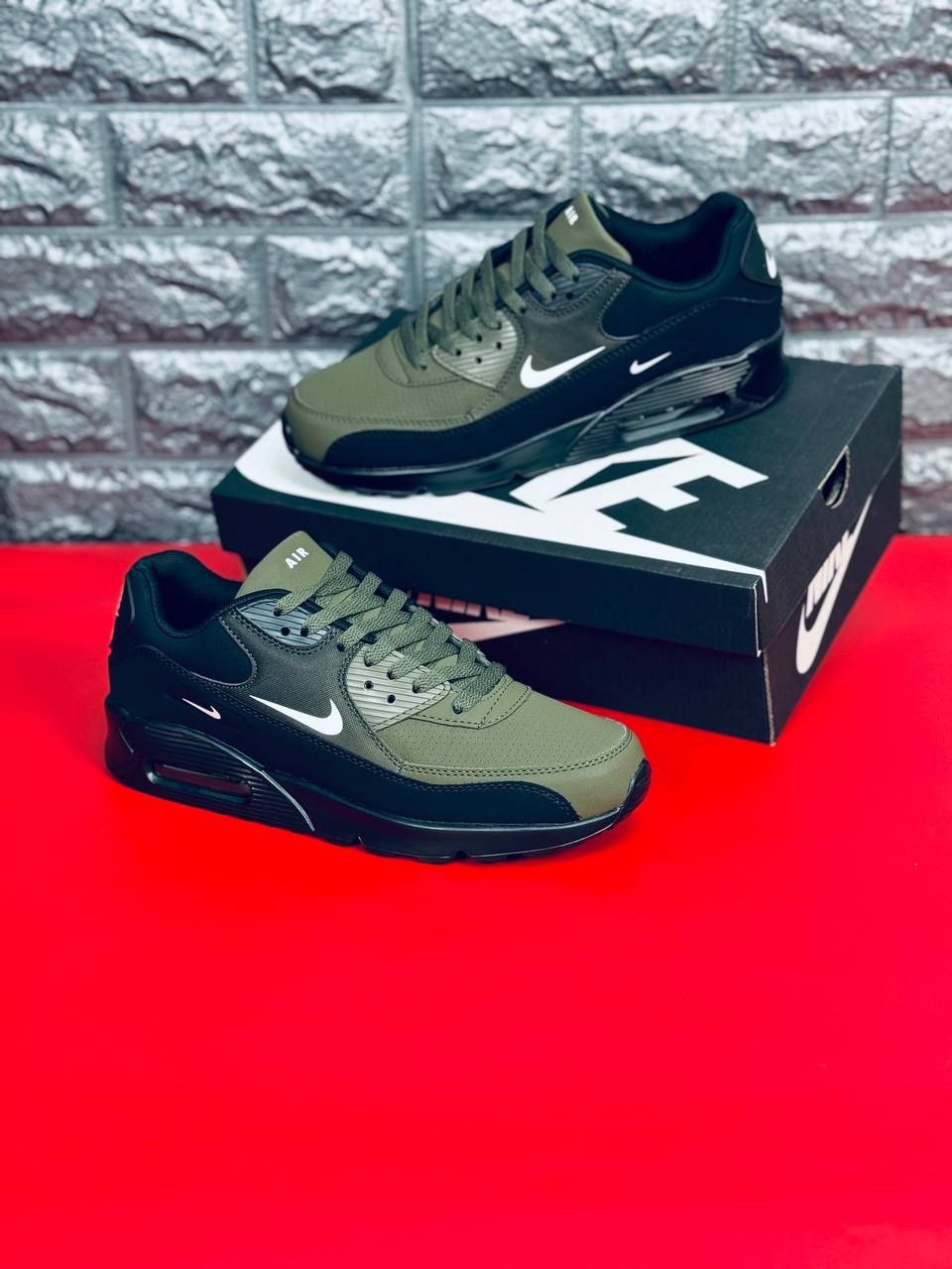 Мужские кроссовки Nike Air Max 90 Зелёные Кожаные Кроссовки Найк