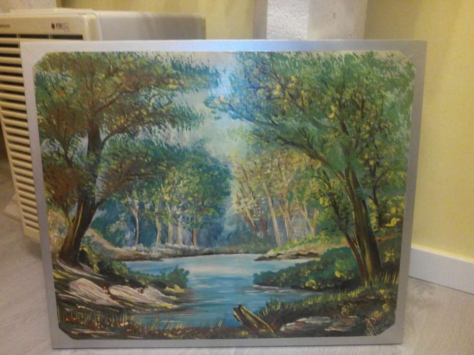 Quadro pintado a óleo. Porta de quadro da luz ou água