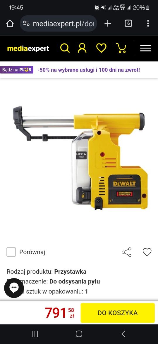 System odsysania pyłu do wiertarki dewalt D25303DH