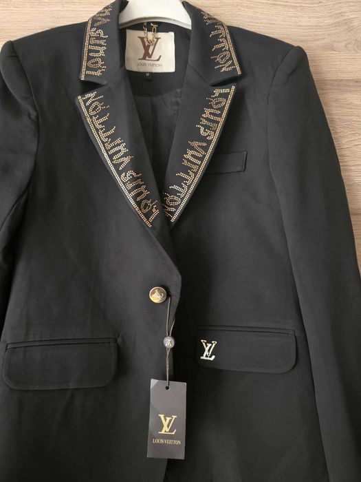 Marynarka damska Louis Vuitton kolorze czarnym z cyrkoniami złotymi