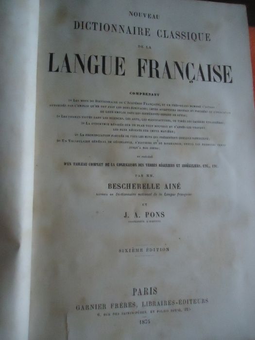 Dicionário Francês Antigo 1875