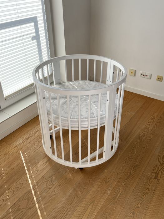 Łóżeczko dziecięce 7w1 – okrągłe, owalne, przewijak, kojec – NOWE