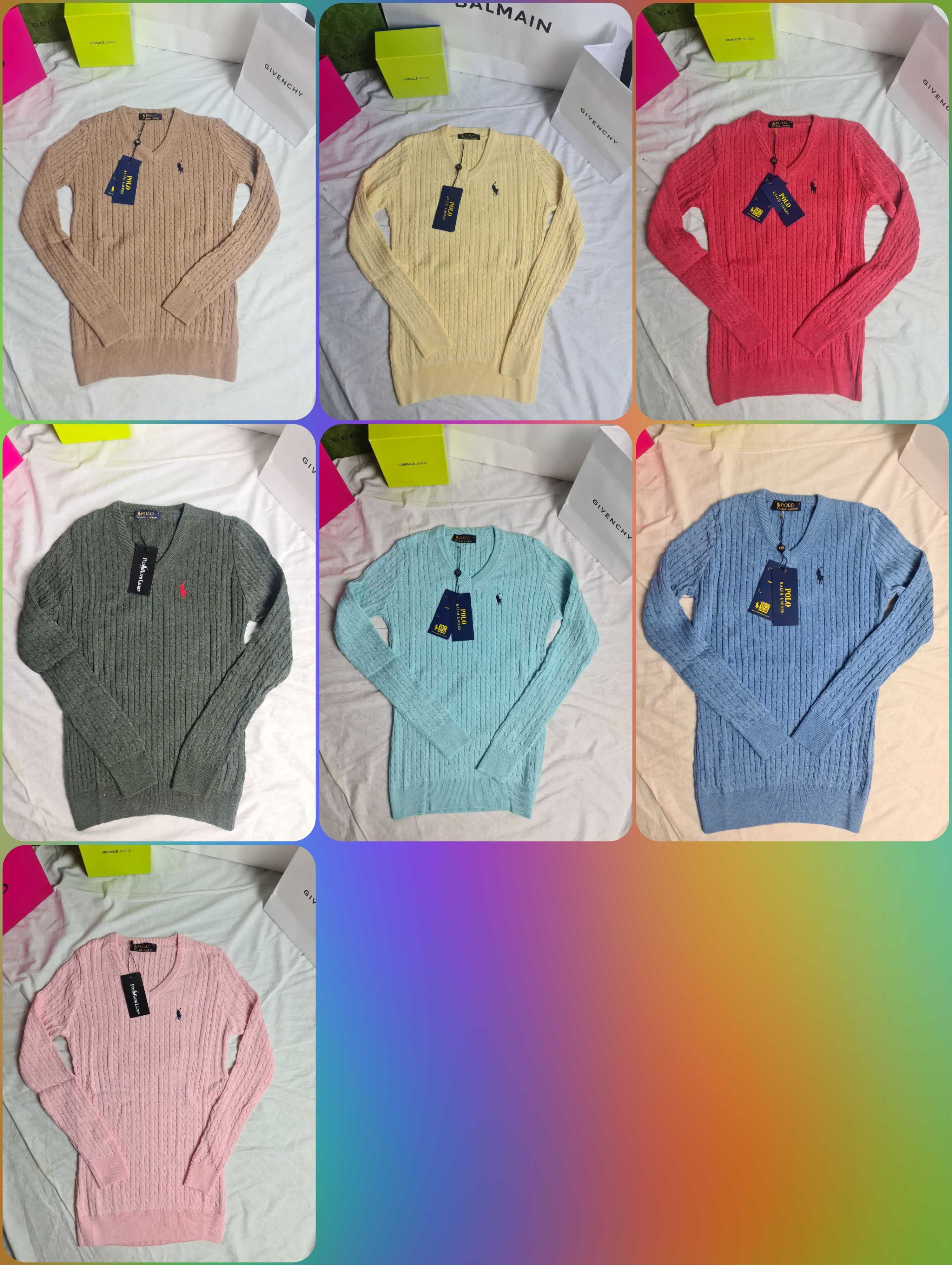 Sweter damski w serek ralph lauren kolory hit
