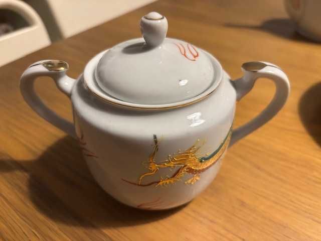 Serviço de chá, antigo, pintado à mão, para seis pessoas