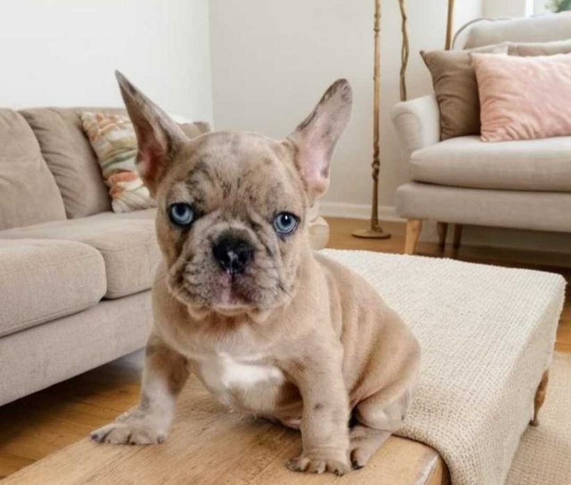 Французский бульдог с голубыми глазками.