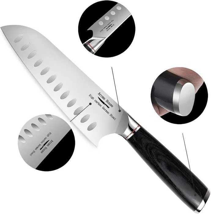 Nóż kuchenny Santoku, stal nierdzewna, ostrze 18cm, AromaHouse