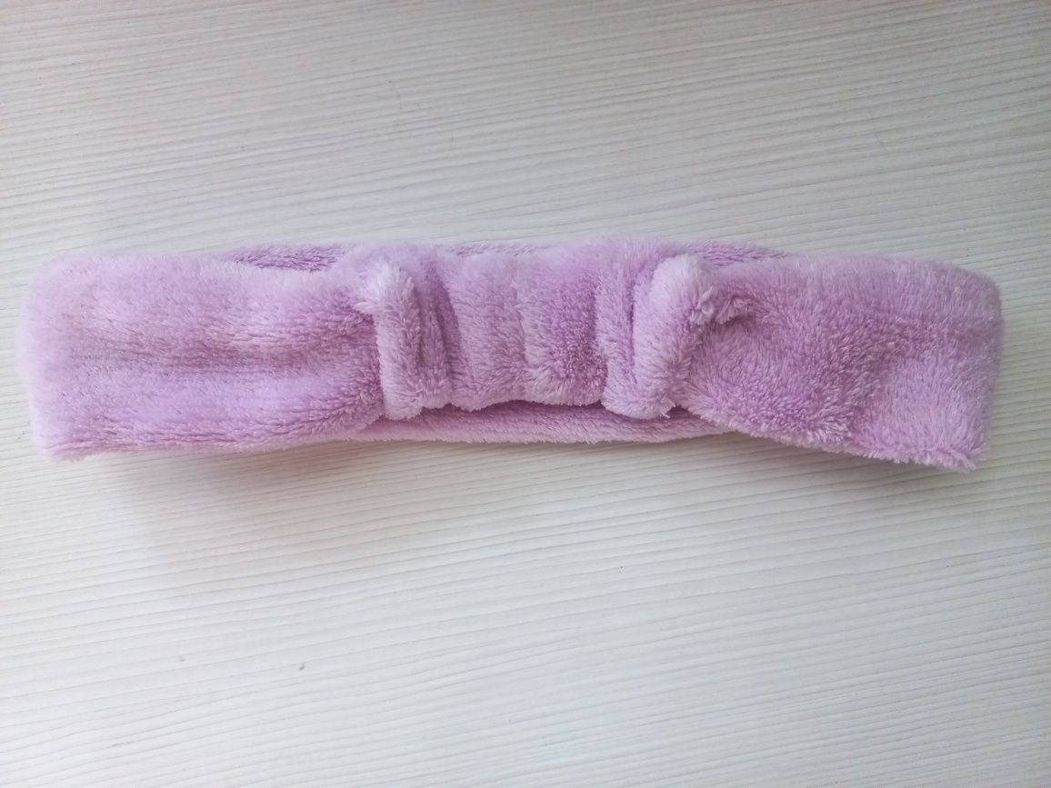 Махровая флисовая косметическая повязка на голову розовая сиреневая