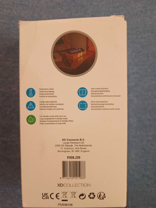 Ładowarka bezprzewodowa 5W, zegar cyfrowy / Brązowy