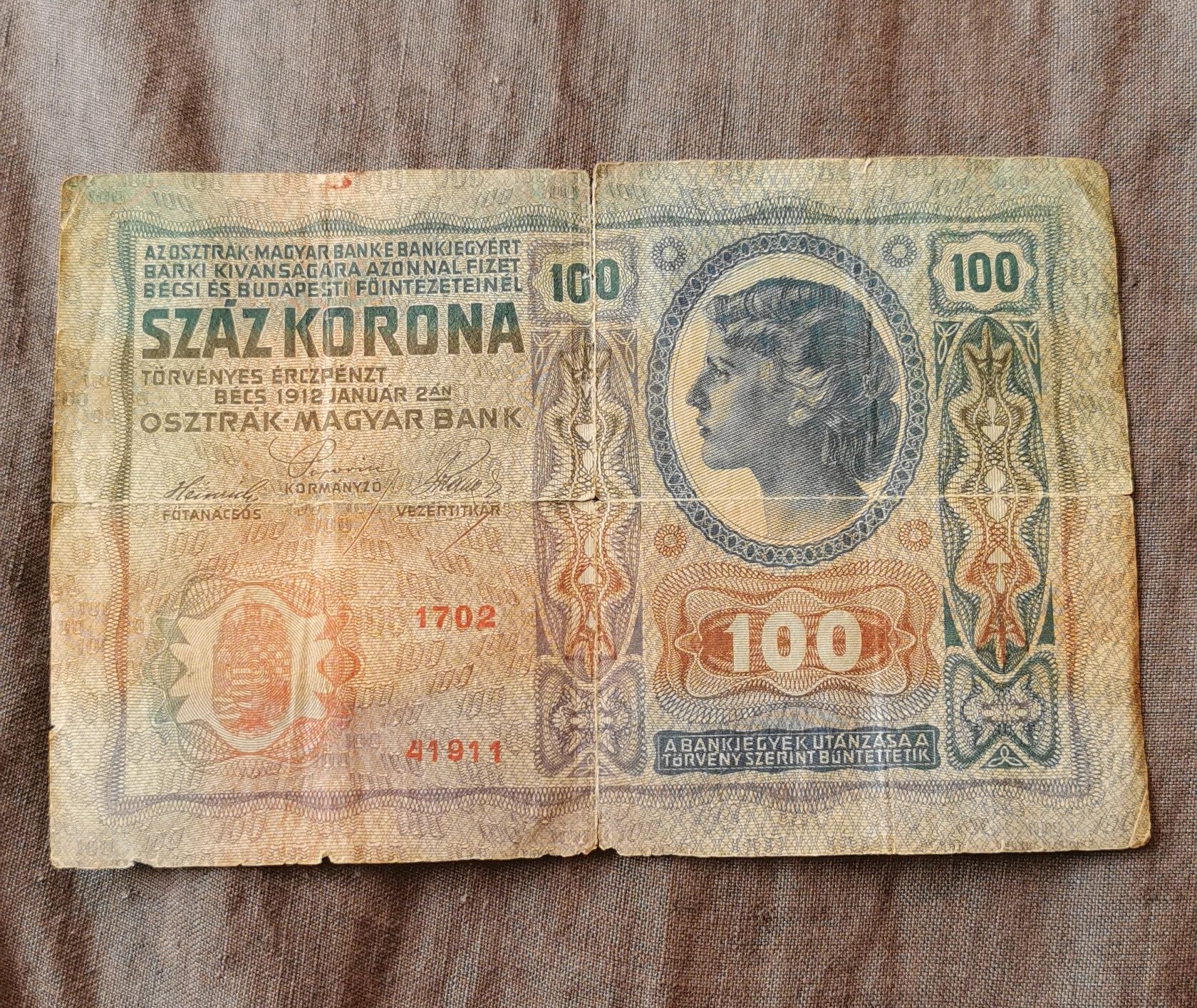 Sto koron Wiedeń 1912 banknot