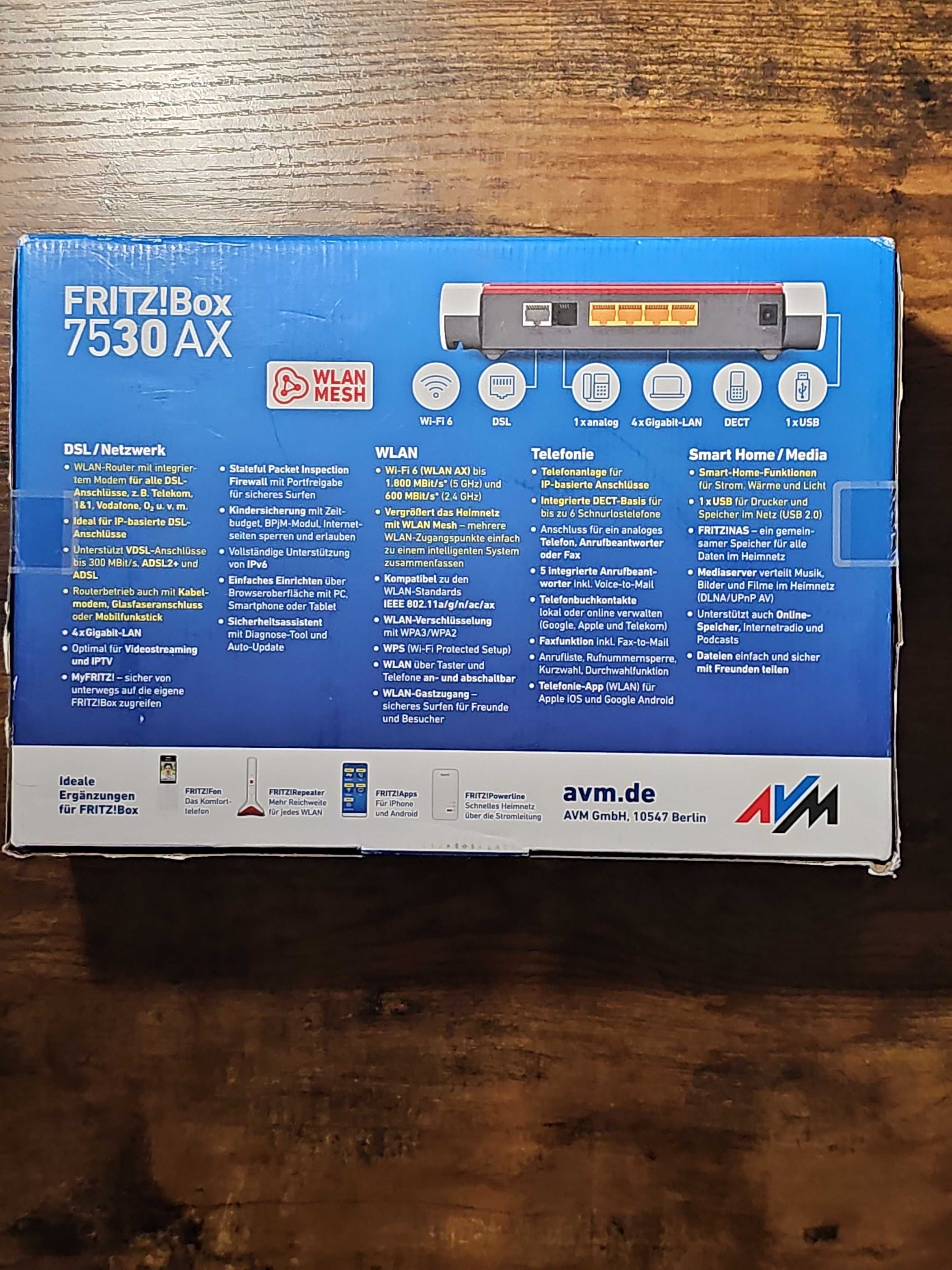 AVM FRITZ!Box 7530 AX. Częstotliwość Wi-Fi: Dual-band (2.4 GHz/5 GHz)