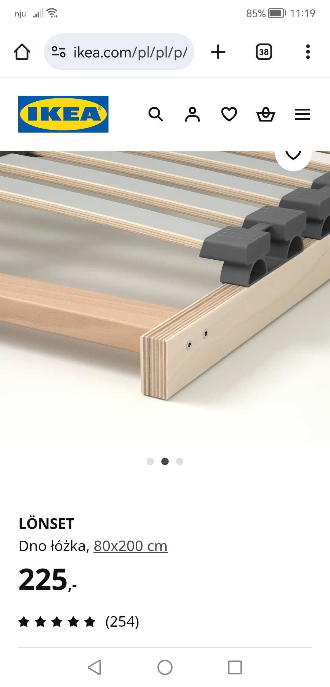 Dno łóżko z listewek Ikea Lonset 80x200