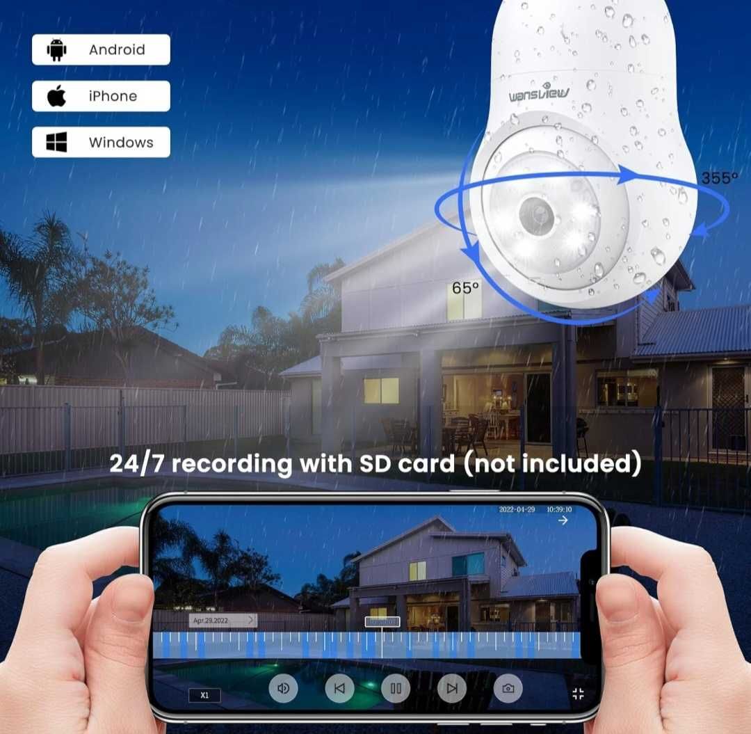 Inteligentna kamera obrotowa WiFi w żarówce 2K G6 z gniazdem E27