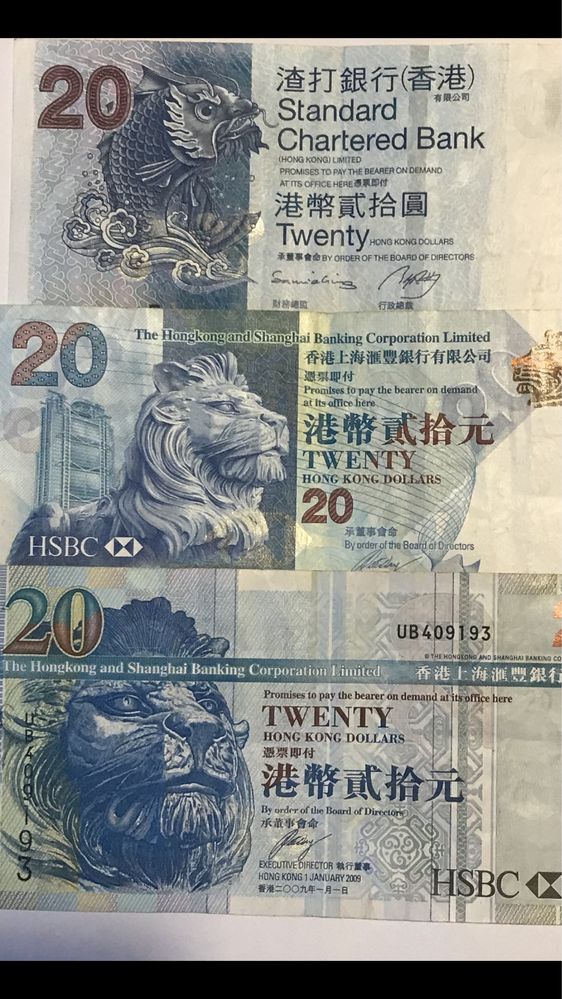 Hongkong - 3 x 20 Hong.dolars- wersje limitowane