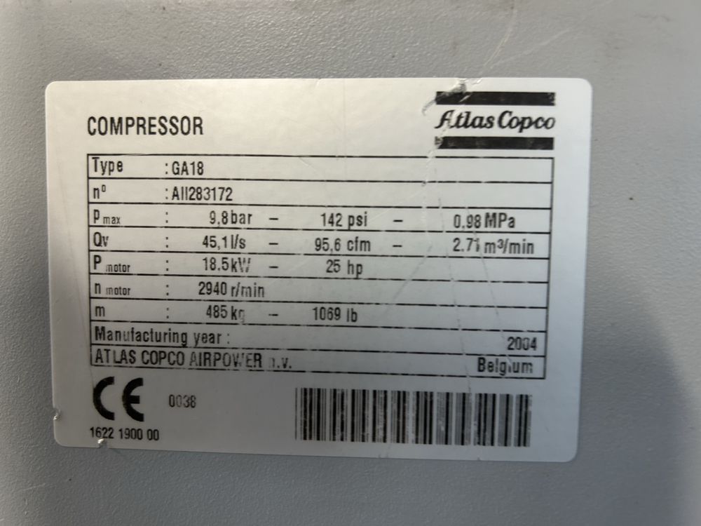 Kompresor sprężarka śrubowa ATLAS COPCO GA 18 FF