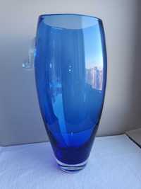 Piękny wazon masywny niebieskie kobalt szkło artystyczne sztuka