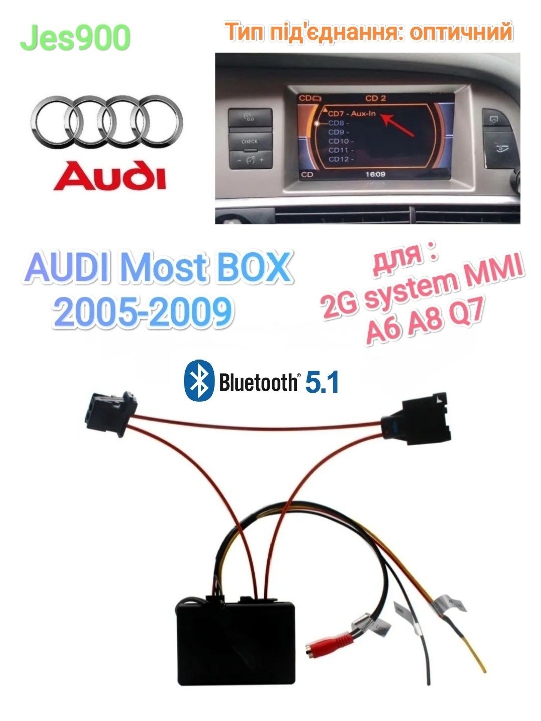 Music Most BOX Bluetooth 5.1+AUX ОПТИКА Audi A6 A8 Q7 2G MMI RCA аукс