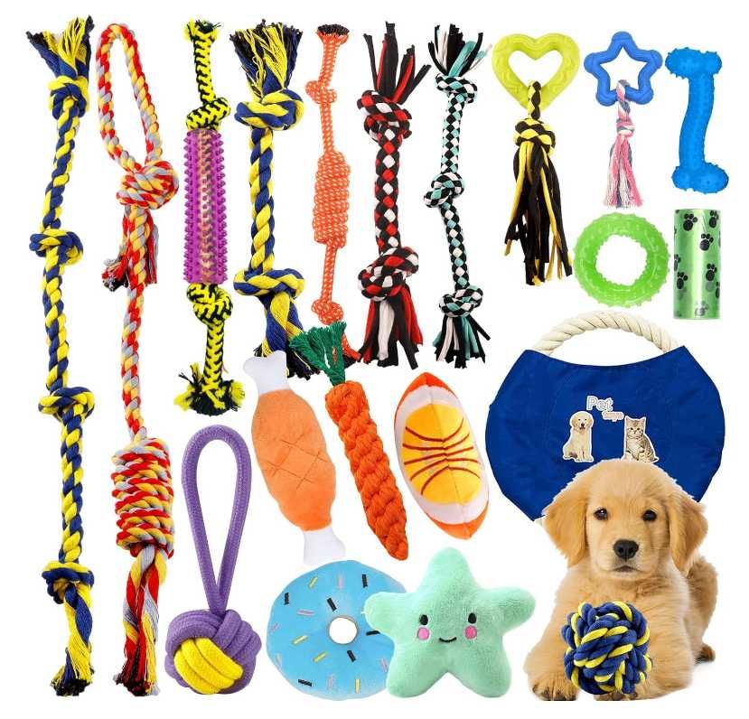 Zestaw Zabawki dla psa 20 sztuk piłki, sznur do gryzienia